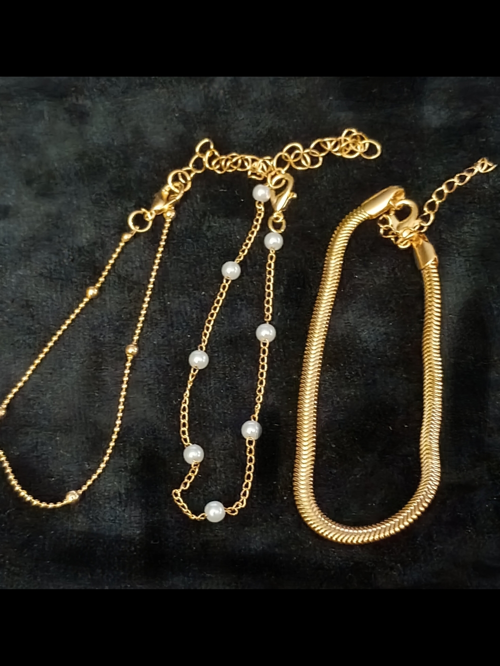 Gold-Tone Women's Layered Bracelet Set with Faux Pearls and Snake Chain